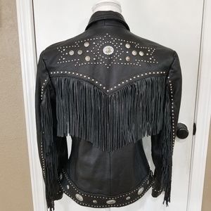 Black leather vintage style biker jacket